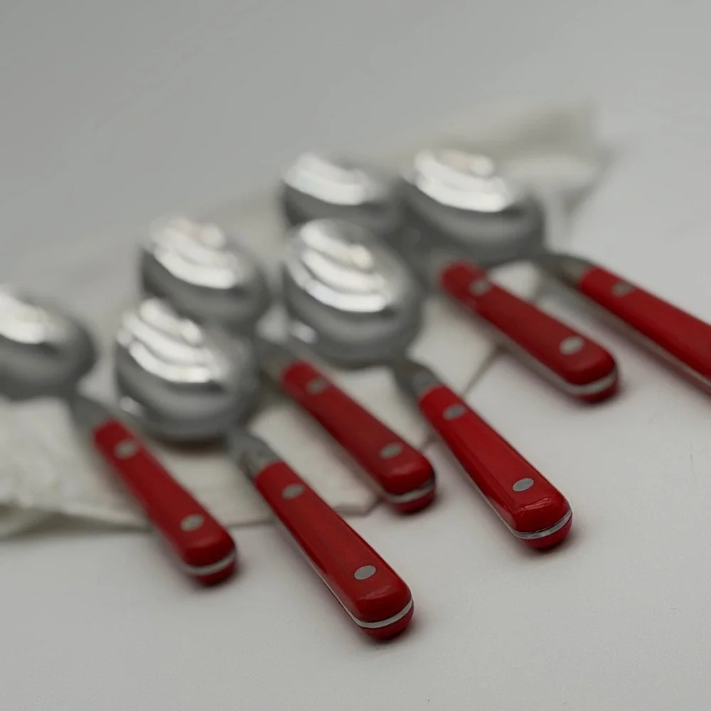Vintage WF Washington Forge Mardi Gras Red Teaspoons Set of 6 Stainless Korea
